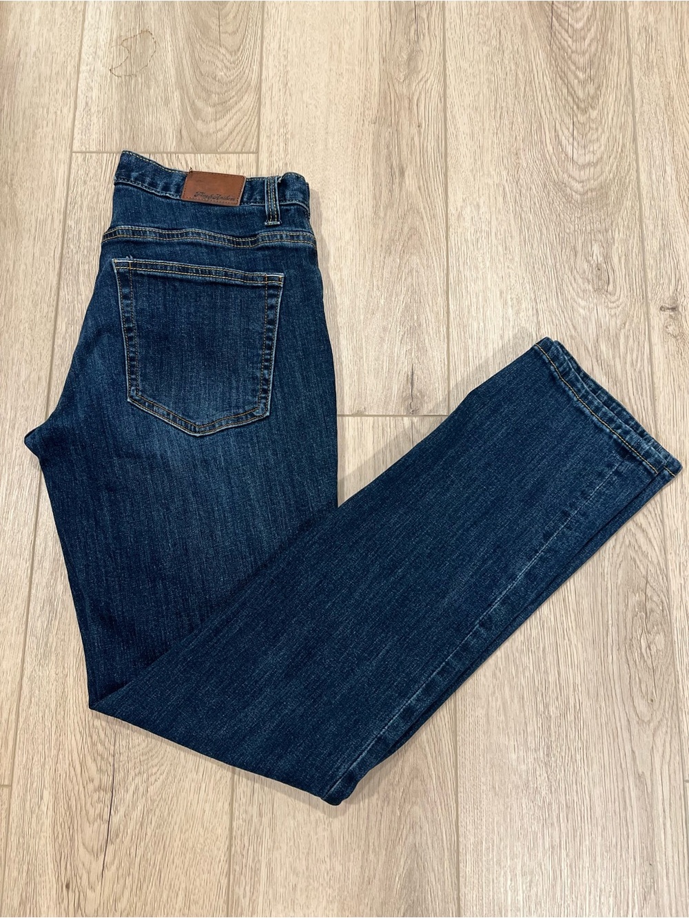 Men's Straight Dark Indigo Jeans with Leather Patch
